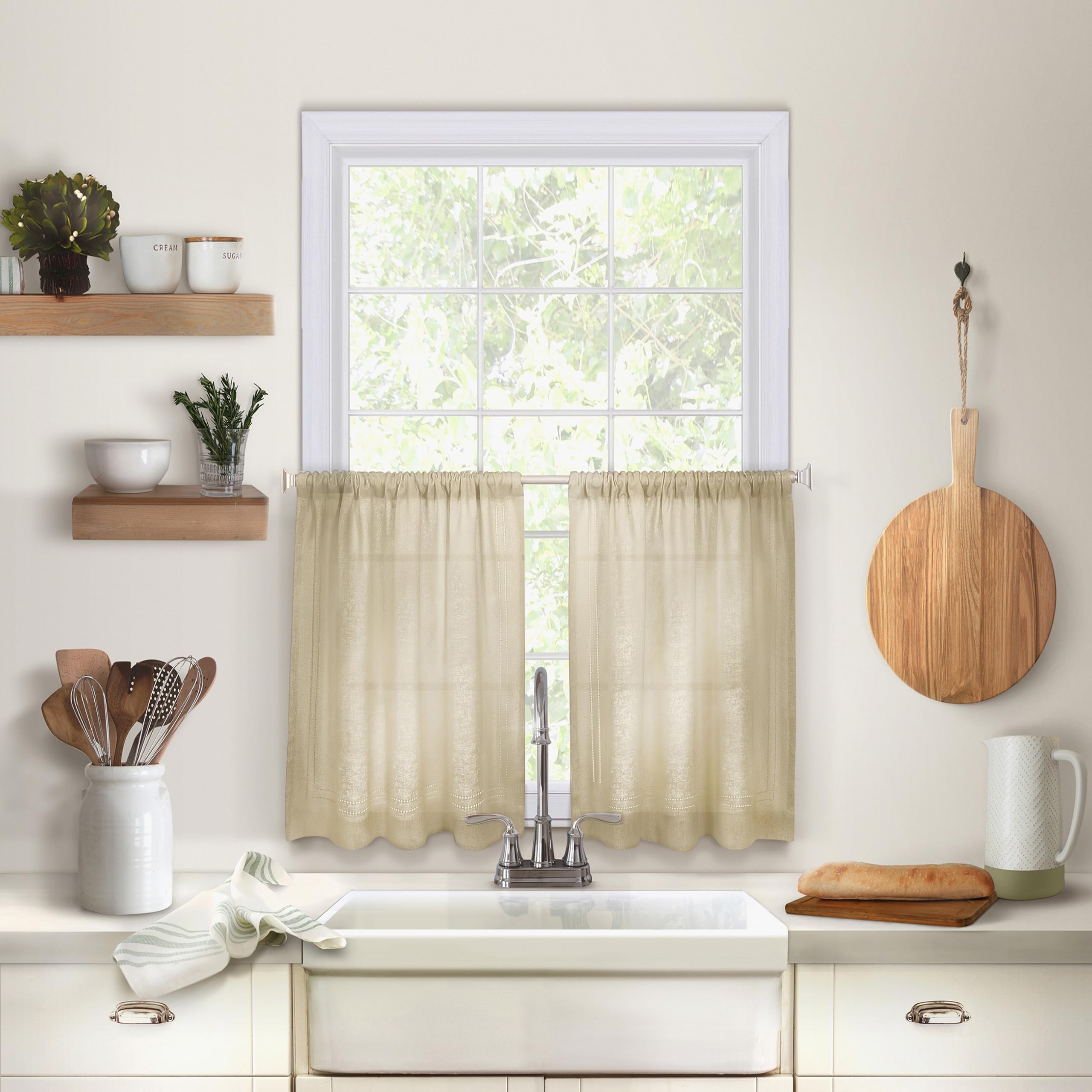 Elrene Home Fashions Cameron Linen Tier Curtains, 30" W x 24" L Each (Set of 2 Tiers), Linen — image 1