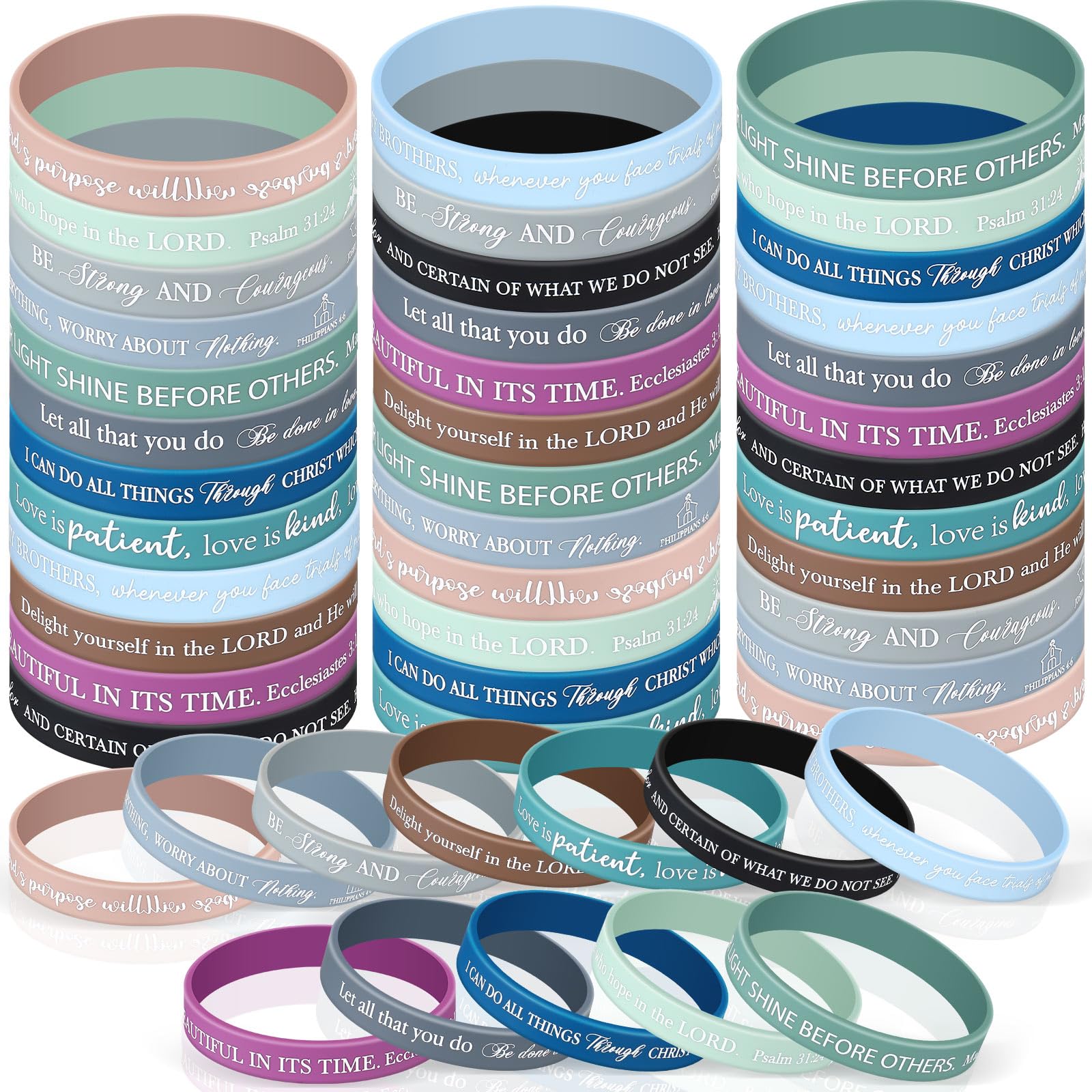 Jadive 36 Pcs Bible Bracelets Rubber Verse Bracelets Inspirational Silicone Wristbands Motivational Quote Religious Wristbands Christian Gift First Communion Gift Church School Supplies for Men Women