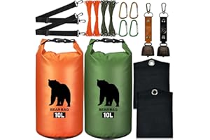 2 Pcs 10L Waterproof Bear Bags with 4 Nylon Ropes, 4 Clips & 2 Rock Pockets & 2 Small Warning Bells for Hanging Food securely