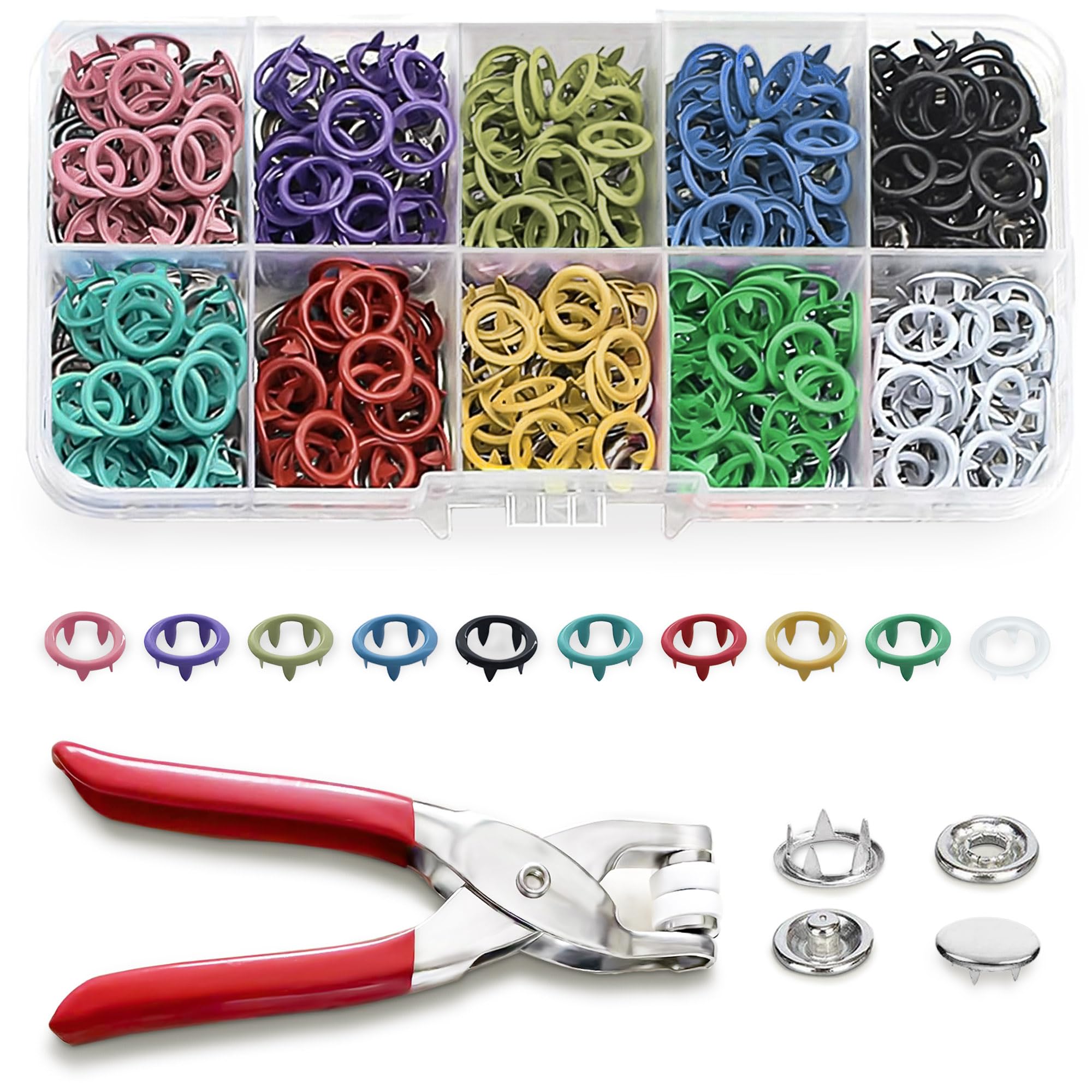 Photo 1 of 200 Sets Metal Snap Buttons with Fastener Pliers Press Tool Kit,Multicolor Mixing Hollow Sewing Snaps for Fabric,Prong Snap Button Kits for DIY Crafting Clothing Sewing (9.5mm / 800 PCS)