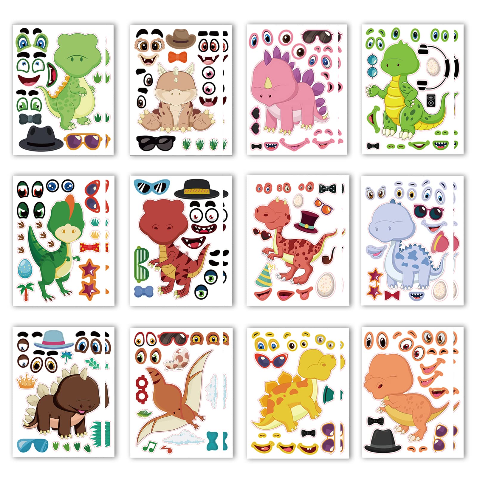 24 Sheets Make a Face Dinosaur Stickers for Kids Make Your Own Dinosaur Stickers Dino Birthday Goodie Bags Stuffer Children Party Favors Exchange Gifts