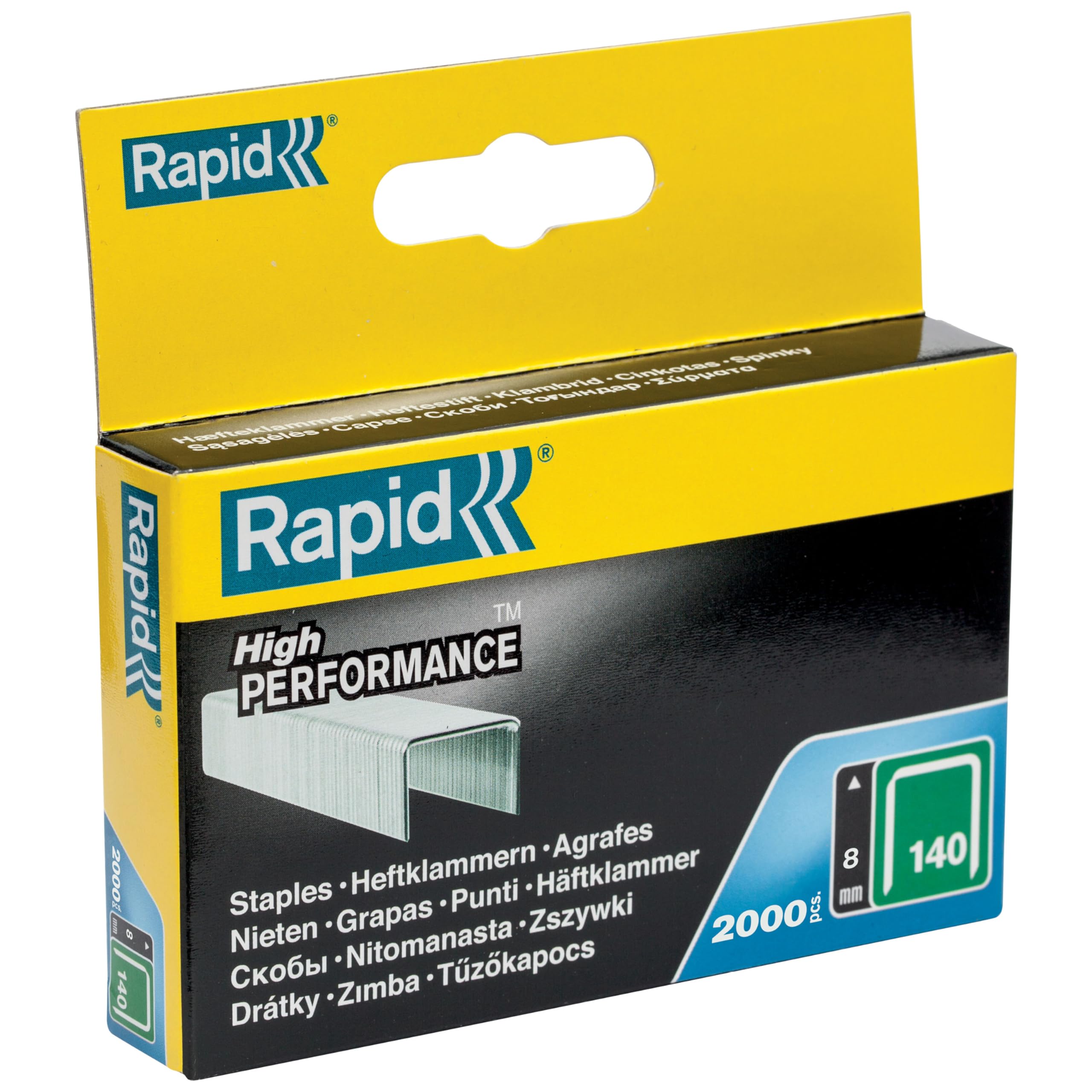 Rapid High-Performance Staples for Insulation, Thin Plastics, Cardboard and Carpets Flatwire No. 140, Leg Length 8mm, Staple Gun Staples, Galvanised Steel, 2000 Pieces, Boxed (11908131)