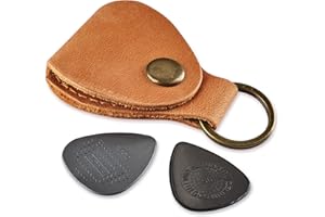 GMAKIN Leather Guitar Pick Holder Keychain, Guitar Pick Holder Case Bag, Plectrum Key Fob Cases Bag, Gift for Guitar Players (Vintage Brown)