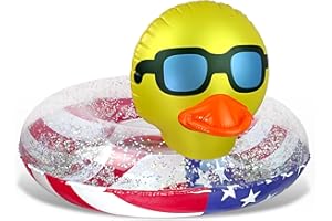 POZA Inflatable USA Pool Float - Luxurious Fun Lounger Filled with Sparkle Silver Stars Confetti, Cool USA Flag Design Water Swimming Pool Floaties for Beach, Lake & Pool