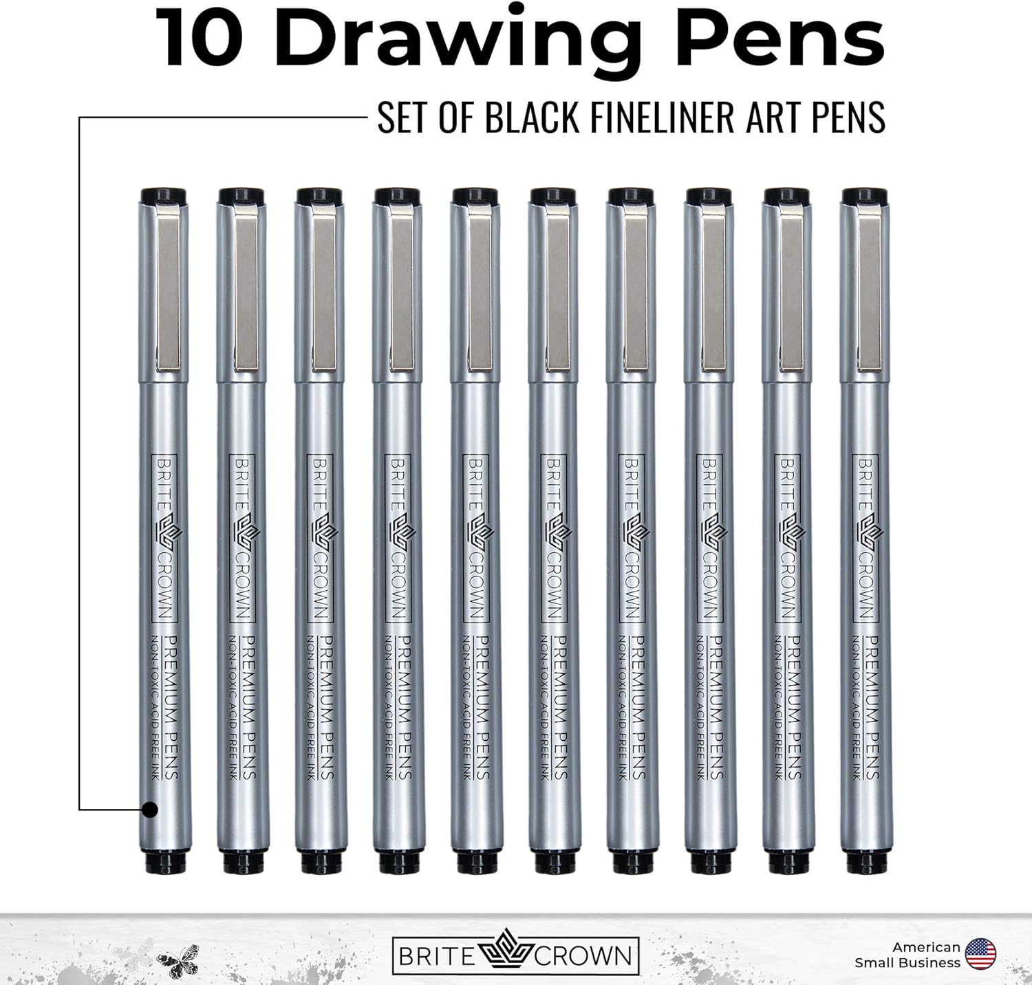 Premium Drawing Pens - Set of 10 Various Size Tip Fineliner Pens 0.2mm to 1.0mm Width Tips, Plus 2.5mm Calligraphy Brush-Tip Pen : Office Products