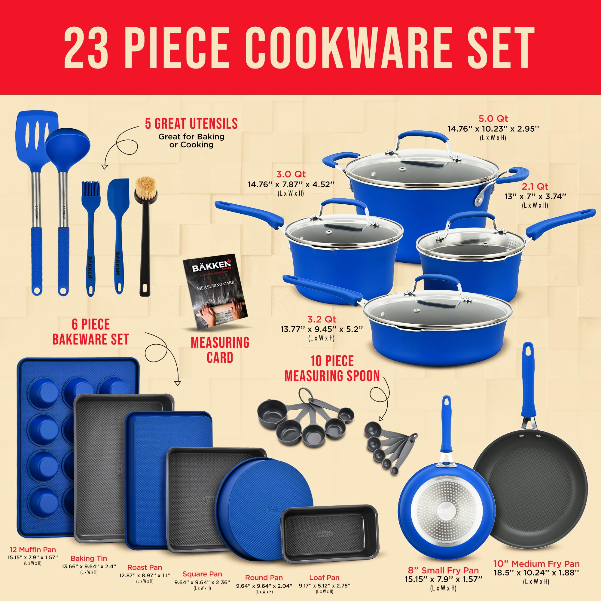 Mua Cookware Set – 23 Piece –Blue Multi-Sized Cooking Pots with Lids ...