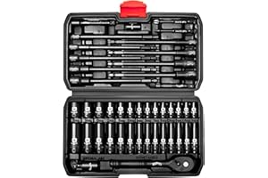 LLNEDL 1/4 inch Drive Socket Set & Nut Driver Set 44PCS, Metric Sockets Deep&Shallow (4-15mm) with Ratchet, 6" Magnetic Nut Drivers with 1/4" Hex Shank(6-14mm), Drill Bits (PH1/PH2)