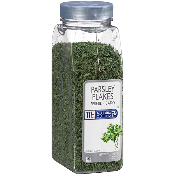 MCCORMICK CULINARY PARSLEY FLAKES, 2 OZ – ONE 2 OUNCE CONTAINER OF DRIED PARSLEY FLAKES FOR VEGETABLE-LIKE TASTE, IDEAL FOR FLAVORING CHICKEN SALADS, FISH AND MORE