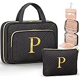 Personalized Gifts for Women, Initial Toiletry Bag Hanging Travel Organizer & Makeup Cosmetic Bag with Embroidery Letter Teacher Appreciation Gift Birthday Valentines Gifts for Mom Wife Friend Sister