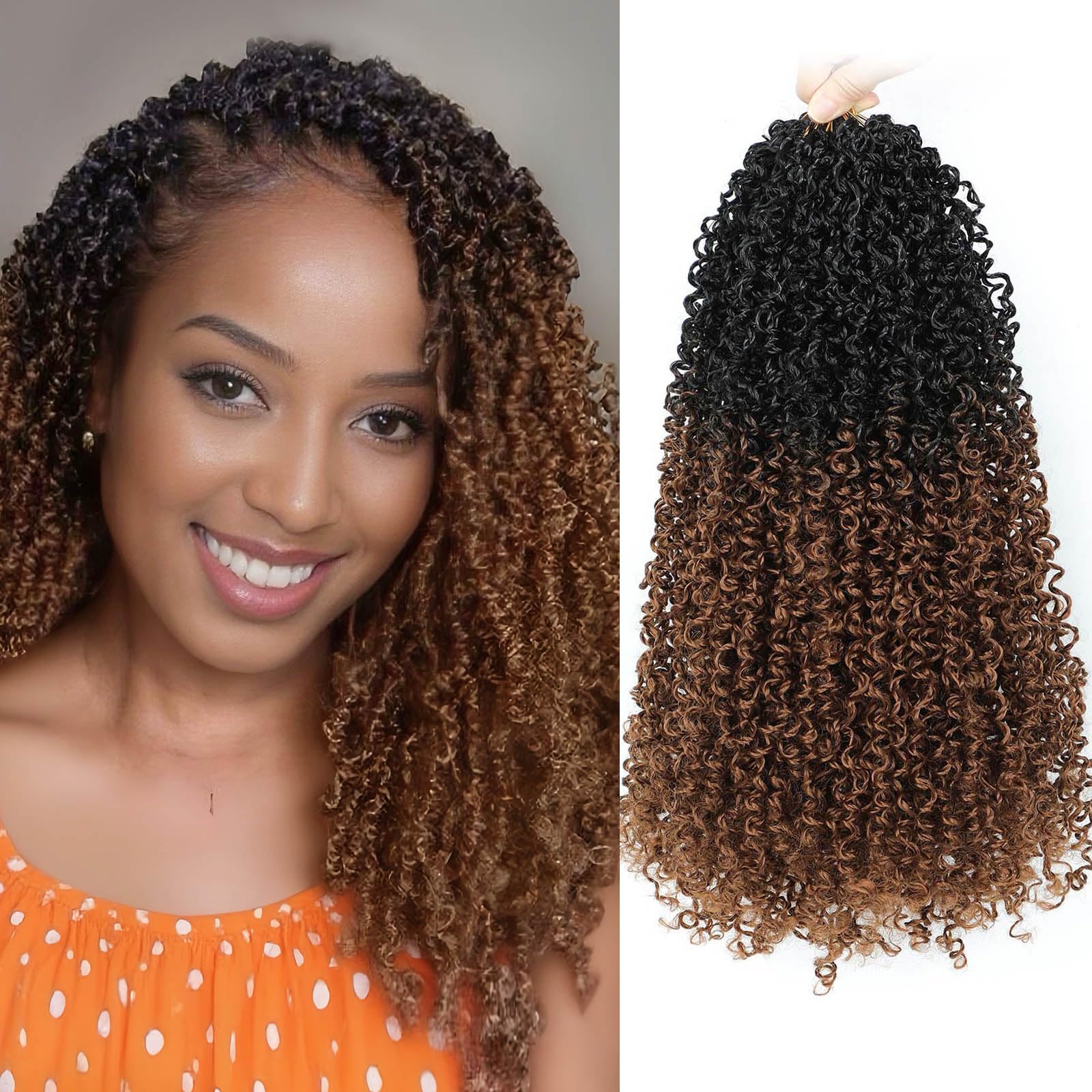 Photo 1 of Aksice 18 Inch 8 Packs Yanky Twist Crochet Hair for Women Pre-looped Mini Twist Hair Bohemian Passion Twist Crochet Hair Boho Crochet Braids Synthetic (#OT30)