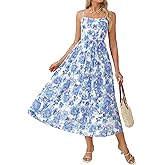 GRACE KARIN Summer Wedding Guest Dresses for Women 2026, Spaghetti Strap Beach Boho Maxi Dress,Flowy Floral Dress with Pocket