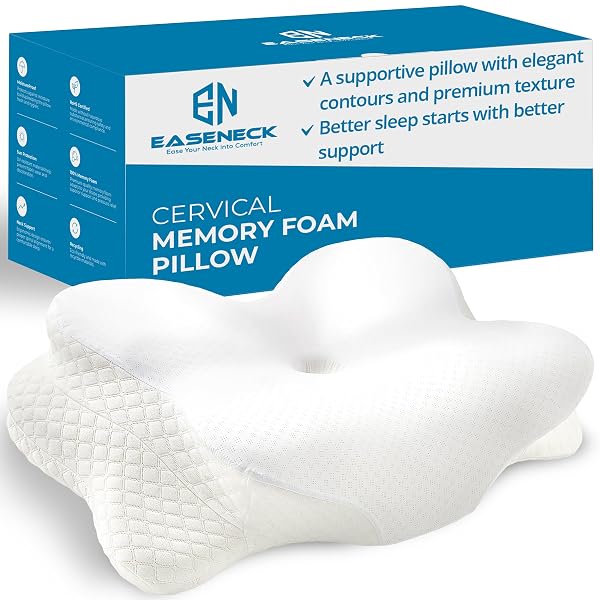 EASENECK CERVICAL NECK PILLOW FOR SLEEPING, ERGONOMIC CONTOUR SOFT NON COLLAPSING MEMORY FOAM FOR NECK AND SHOULDER PAIN RELIEF, ADJUSTABLE SUPPORT FOR SIDE BACK STOMACH SLEEPERS, COOLING PILLOWCASE