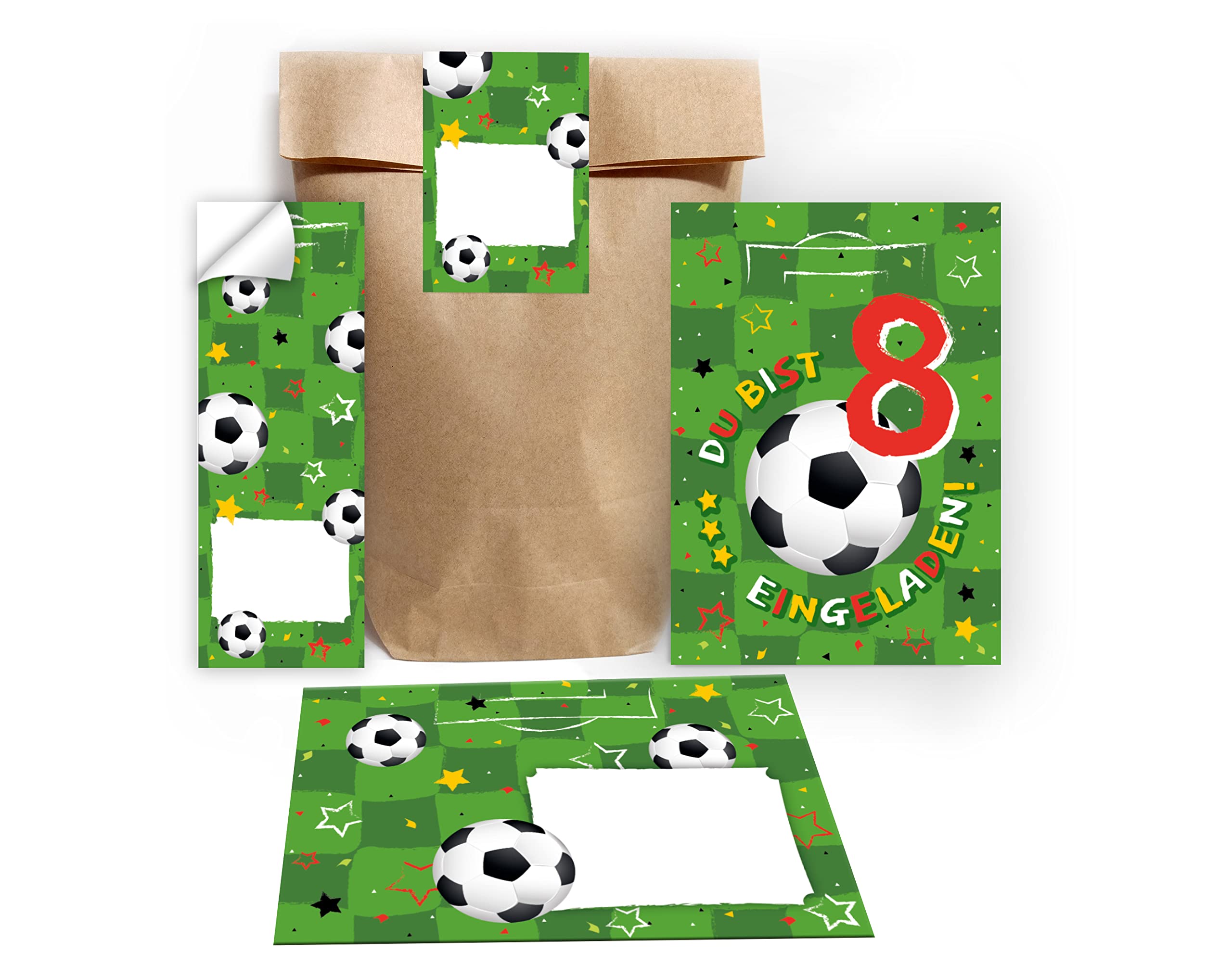 8th Birthday Party Invites, Party Invitations, Invitation Cards for Children's 8th Birthday Party Junages Football Including 12 Envelopes 12 Bags Natural 12 Stickers
