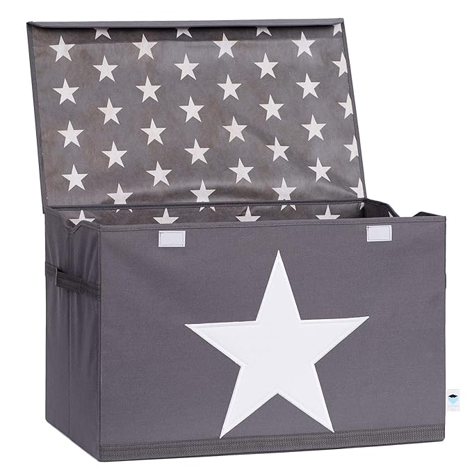 STORE.IT 670360 Spielzeugtruhe, grau mit weißem Stern, Polyester/MDF, 61 x 37 x 38 cm
