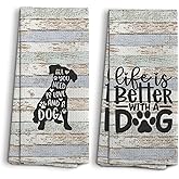 NOQL Dog Hand Towels, Dog Kitchen Towels and Dishcloths Set of 2, Doggy Kitchen Towel, Dogs Lovers Gifts for Women, Gifts for Dogs Mom Lovers Women, Doggy Bathroom Decor, 16×24 Inches