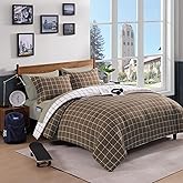 AMBERSPACE Plaid Twin XL Comforter Set Brown, Reversible Checkered Bedding Set 5 Pieces for Boys Girls Teen, Lightweight Bed in a Bag for Dorm with Sheets, Pillowcase & Sham