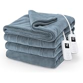 Sunbeam Electric Heated Blanket Royal Luxe Microplush Light Blue Full 84x72 | 12 Heat Settings, Dial Controller, 1&ndash;12 Hour Auto-Off, Heat-Sensing Technology, Machine Washable &amp; ETL Certified