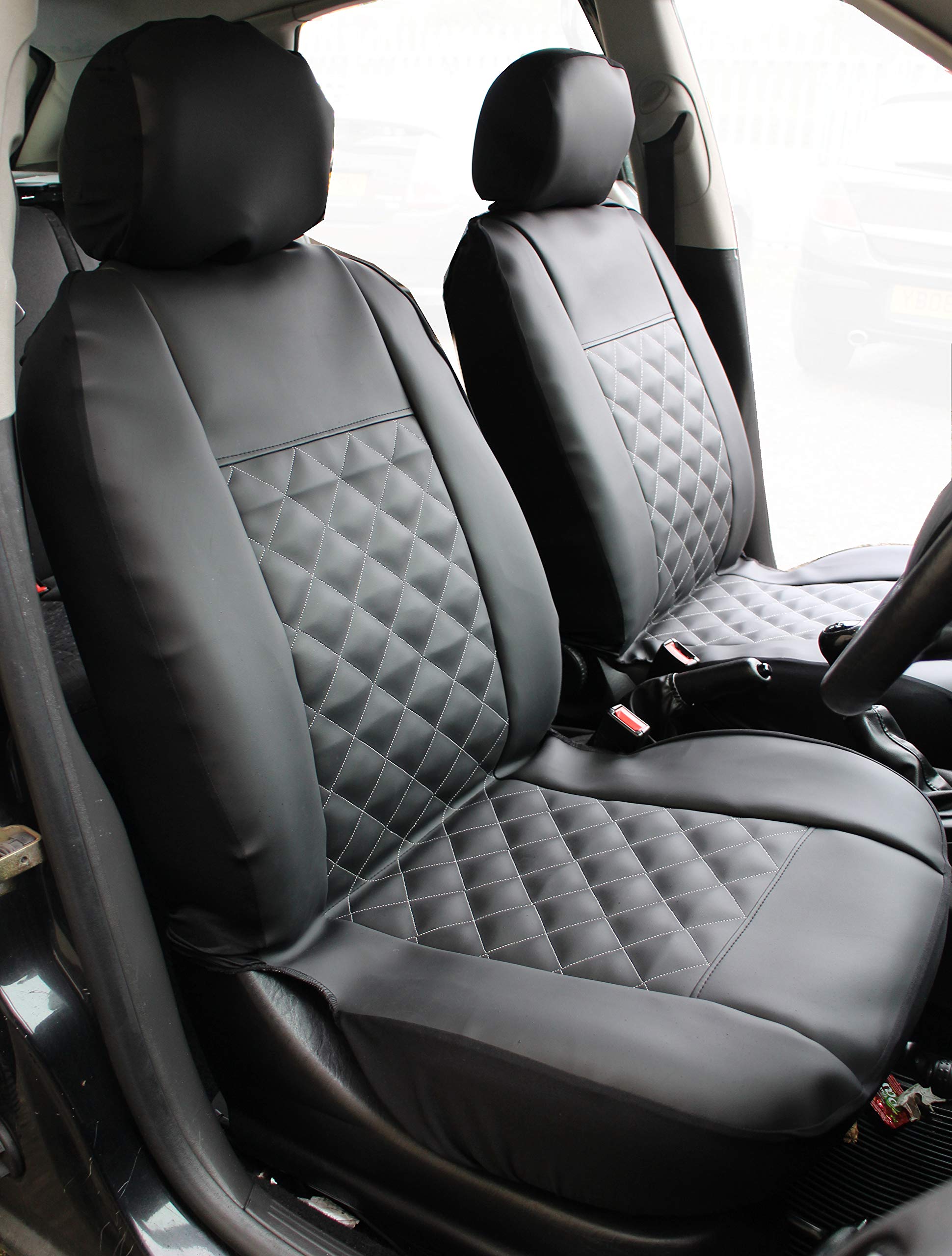 Carseatcover-UK Knightsbridge Leather Look Front Pair - Universal Car Seat Cover Set with seaparate headrest covers |Hard Wearing & Durable Quilted Fabric| Car Accessories Interior| Airbag Friendly