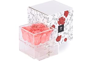 VLove® Forever Preserved Roses in Jewelry Box | Real Roses That Last Over A Year | Handcrafted Luxury Preserved Flowers Box | Long Lasting Roses | Mothers & Valentines Day Gifts | Acrylic Box: 5 Pink