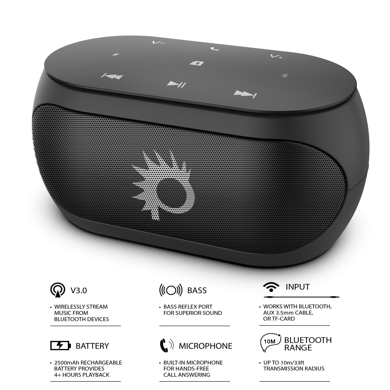 Punkcase Silencer Portable Bluetooth Speaker - Best Wireless Speaker with Loud Stereo Sound and Enhanced Bass for iPhone/Android/Computer/Phone/Laptop [Black]