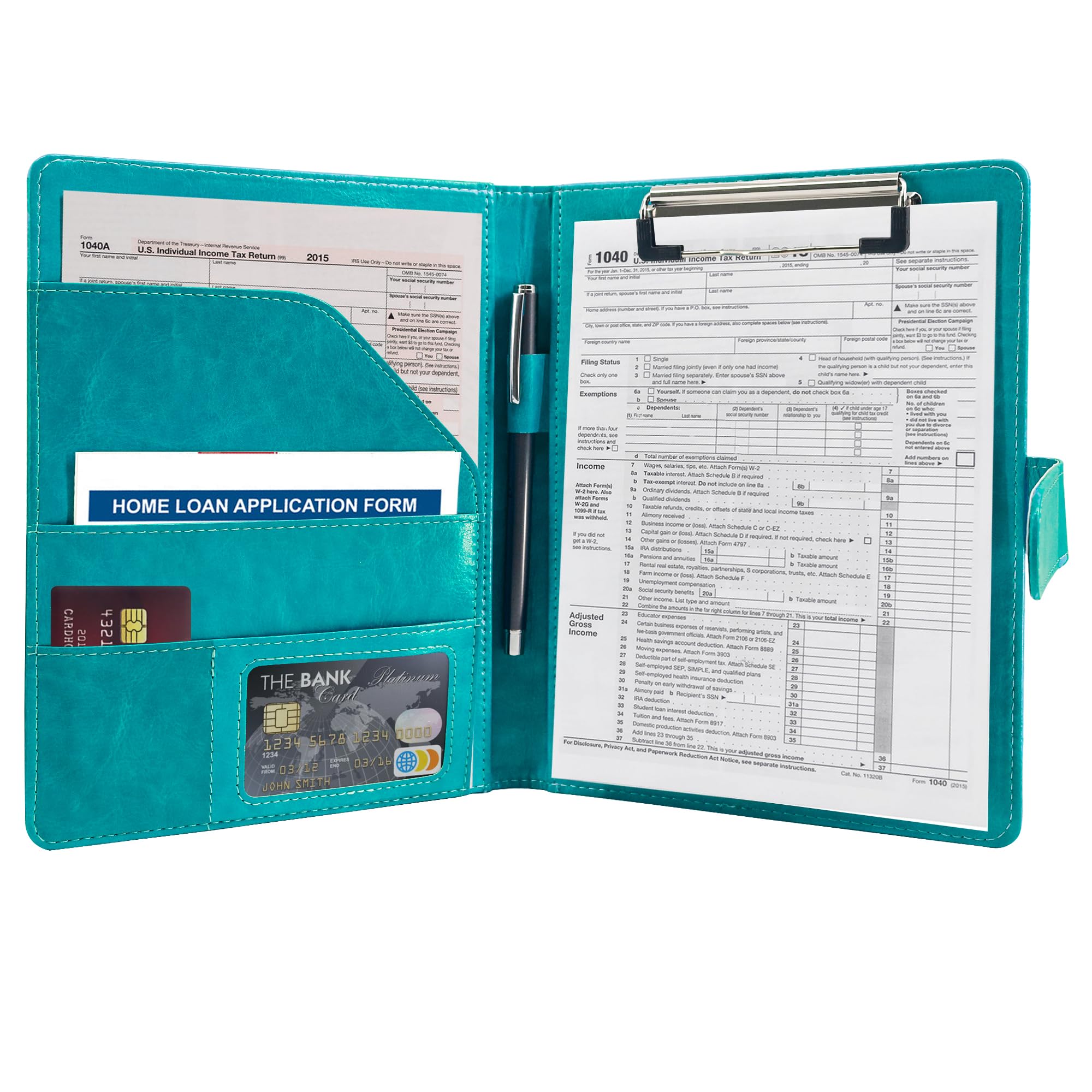 GraduationMall A5 Conference Folder Travel Portfolio with Clipboard Magnetic Clasp PU Leather Portable Document Organizer Turquoise