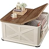 VASAGLE Farmhouse Coffee Table with Storage, Flip-Top Lids | Square Coffee Table for Living Room, with Hidden Compartment, Honey Brown and Rustic White, LIRY Collection ULCT232W73