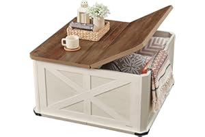 VASAGLE LIRY Collection - Farmhouse Coffee Table with Storage, Square Center Coffee Table for Living Room, with Hidden Compartment, Flip-Top Lids, Honey Brown and Rustic White ULCT232W73
