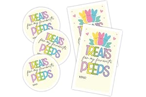 WEMAISON 40 Pcs Easter Sticker Set - Treats for My Favorite Peeps - 20 Round Stickers & 20 Adhesive Tags for Easter Day Gift Wrapping, Candy Bag, Envelope Seals Party Favor & Supplies - E05