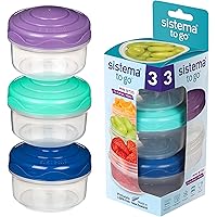 Sistema To Go Collection Mini Bites Small Food Storage Containers, 4.39 oz./130 mL, Pink/Green/Blue, 3 Count, Multicolor