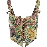 Dreay Womens Vintage Floral Print Grommet Lace Up Tie Front Corset Bustier Shapewear Top