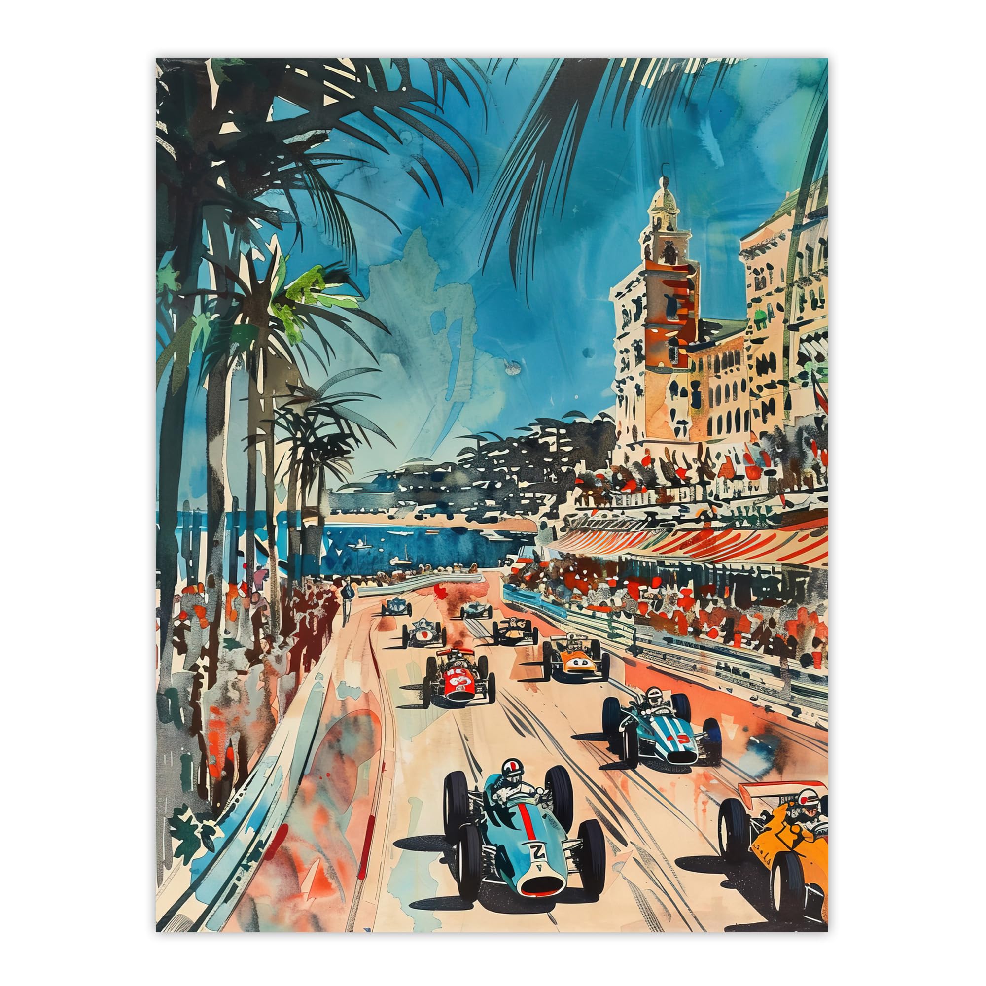 Artery8 Monaco 1973 Vintage Watercolour Motor Racing Man Cave Extra Large XL Wall Art Poster Print