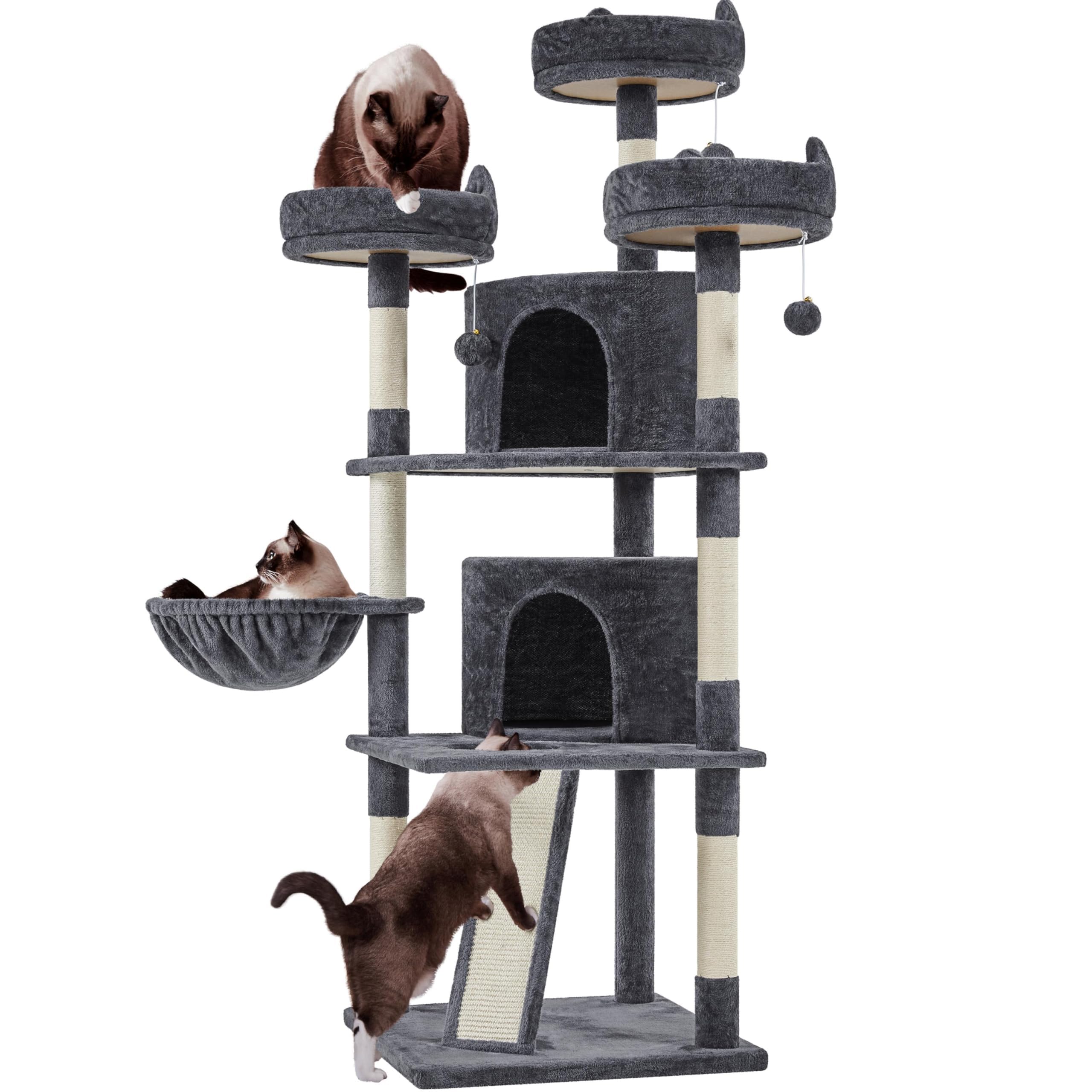 Yaheetech | 68.5in Cat Tree | for Large Cats | Multi-Level Cat Tower with 3 Wide Perches, Large Condo | Stable Pet Play House w/Sisal-Covered Scratching Posts & Board | Dark Gray Image