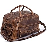 KomalC Leather Travel Duffel Bags for Men and Women - Full Grain Overnight Weekend Sports Gym Duffle