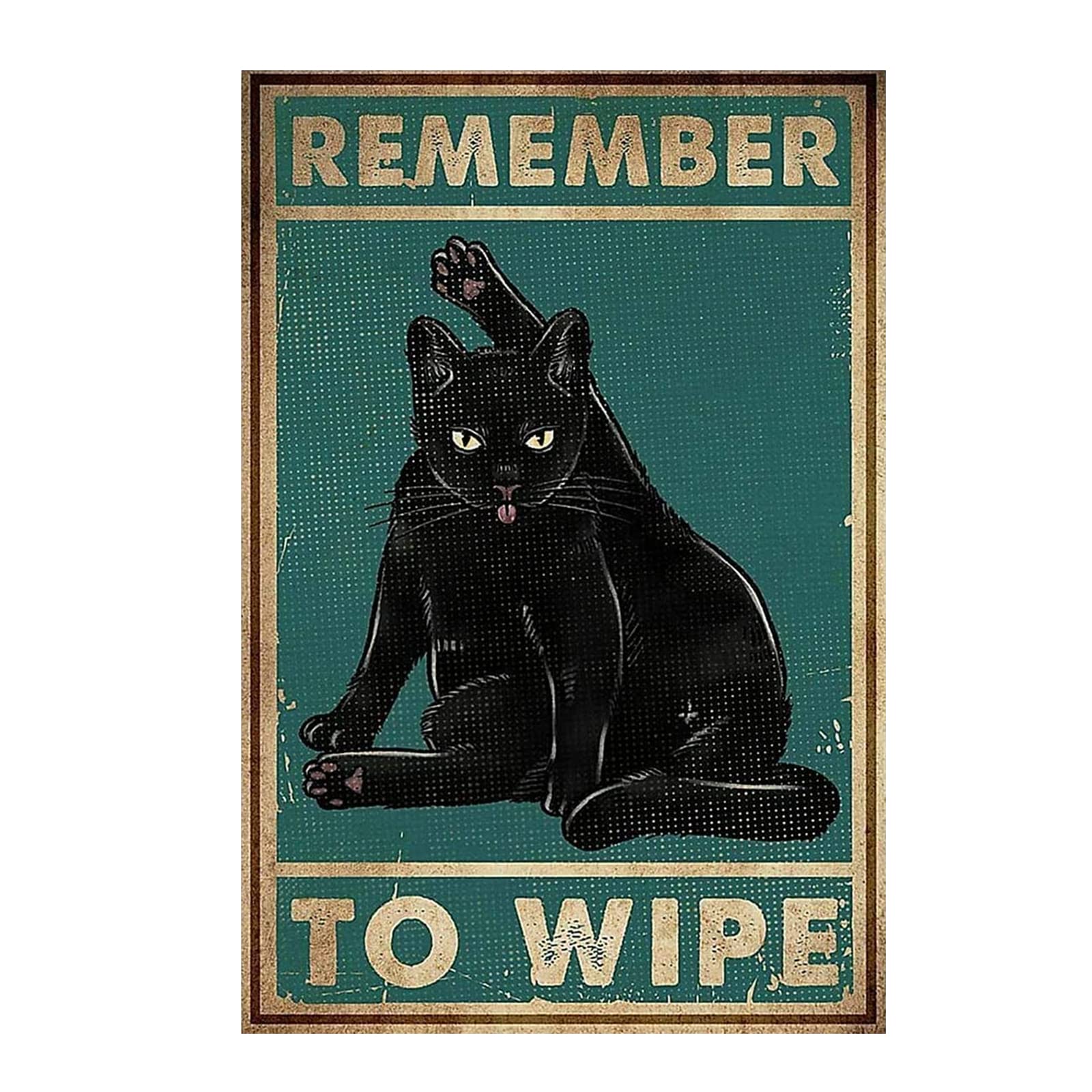 Vintage Metal Tin Sign Remember to Wipe Black Cat Love Cats Poster Art Funny Cat Metal Poster for Home Kitchen Bar Pub 12 X 8 Inches