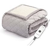 Sunbeam Quilted Royal Posh Velvet Reverse Sherpa Heated Throw Electric Blanket, 50" x 60", 4 Heat Settings, 4-Hour Auto Shut-Off, Warming Cozy Throw for Couch, Sofa or Bed, Machine Washable, Dove Grey