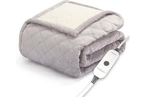 Sunbeam Quilted Royal Posh Velvet Reverse Sherpa Heated Throw Electric Blanket, 50" x 60", 4 Heat Settings, 4-Hour Auto Shut-Off, Warming Cozy Throw for Couch, Sofa or Bed, Machine Washable, Dove Grey