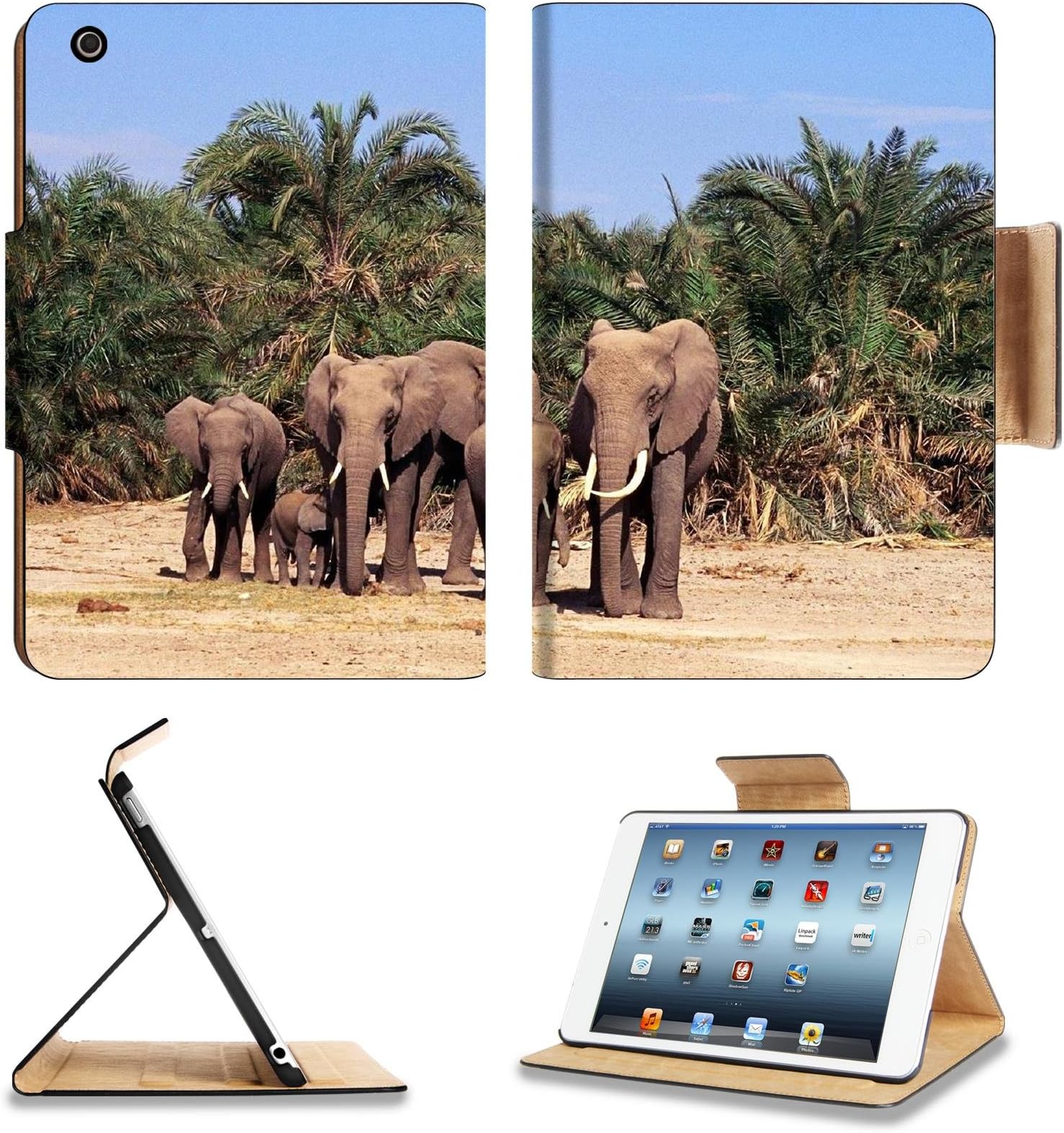 Elephants Family Africa Beach Palm Trees Sand Apple Ipad Mini Flip Case Stand Smart Magnetic Cover Open Ports Customized Made To Order Support Ready Premium Deluxe Pu Leather 8 Inch (205Mm) X 5 1/2 Inch (140Mm) X 11/16 Inch (17Mm) Liil Ipad Mini Professional Ipadmini Cases Ipad_Mini Accessories Graphic Background Covers Designed Model Folio Sleeve Hd Template Designed Wallpaper Photo Jacket Wifi 16Gb 32Gb 64Gb Luxury Protector