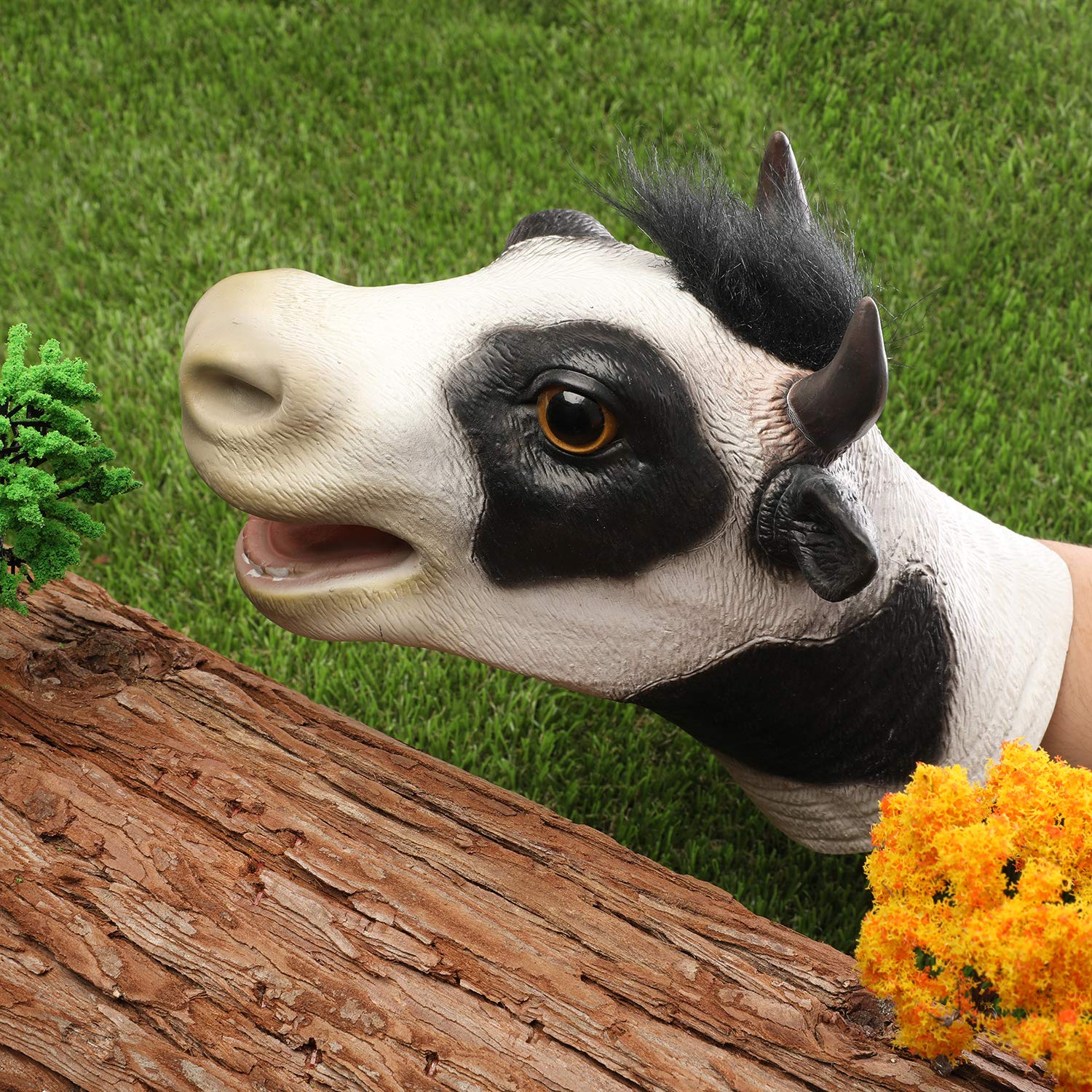 Cow Hand Puppet Realistic Latex Soft Animal Toy Storytelling Role Play Party Supplies for Kids