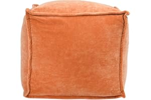 Main + Mesa Modern Boho Cotton Velvet Pouf, Terracotta