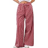 Ziesexy 2026 Summer Striped Pants Women Loose Wide Leg Drawstring Pants Lightweight Low Rise Lounge Trousers with Pockets