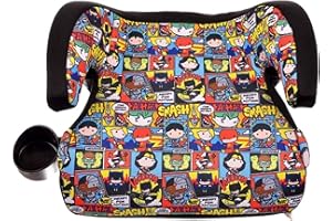 KidsEmbrace DC Comics Justice League Chibi Backless Booster Car Seat with Seatbelt Positioning Clip, Superhero Pattern