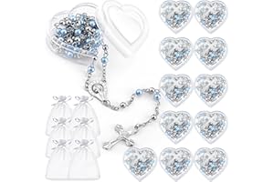 ROCEEI Catholic Rosary Necklace 4 mm Glass Beads Rosary Favors Crucifix Prayer with Faux Pearl with Heart Shaped Box and Organza Bag for First Communion Baptism