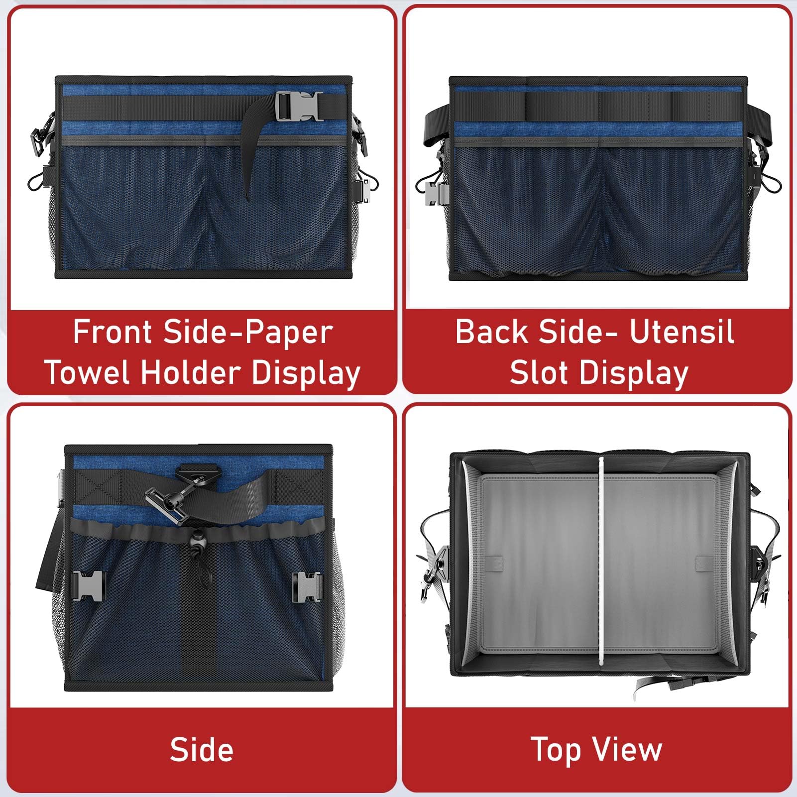 FANGSUN Large Grill and Picnic Caddy with Paper Towel Holder, BBQ Organizer for Utensil, Plate, Condiment, Collapsible & Easy Carry Griddle Caddy, Must Haves for Outdoor, Camper, Travel, Car, RV