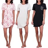 Real Essentials 3 Pack: Women's Short Sleeve Nightgown Dress – Nightshirt Pajama Sleep Shirt Sleepwear (Available In Plus)