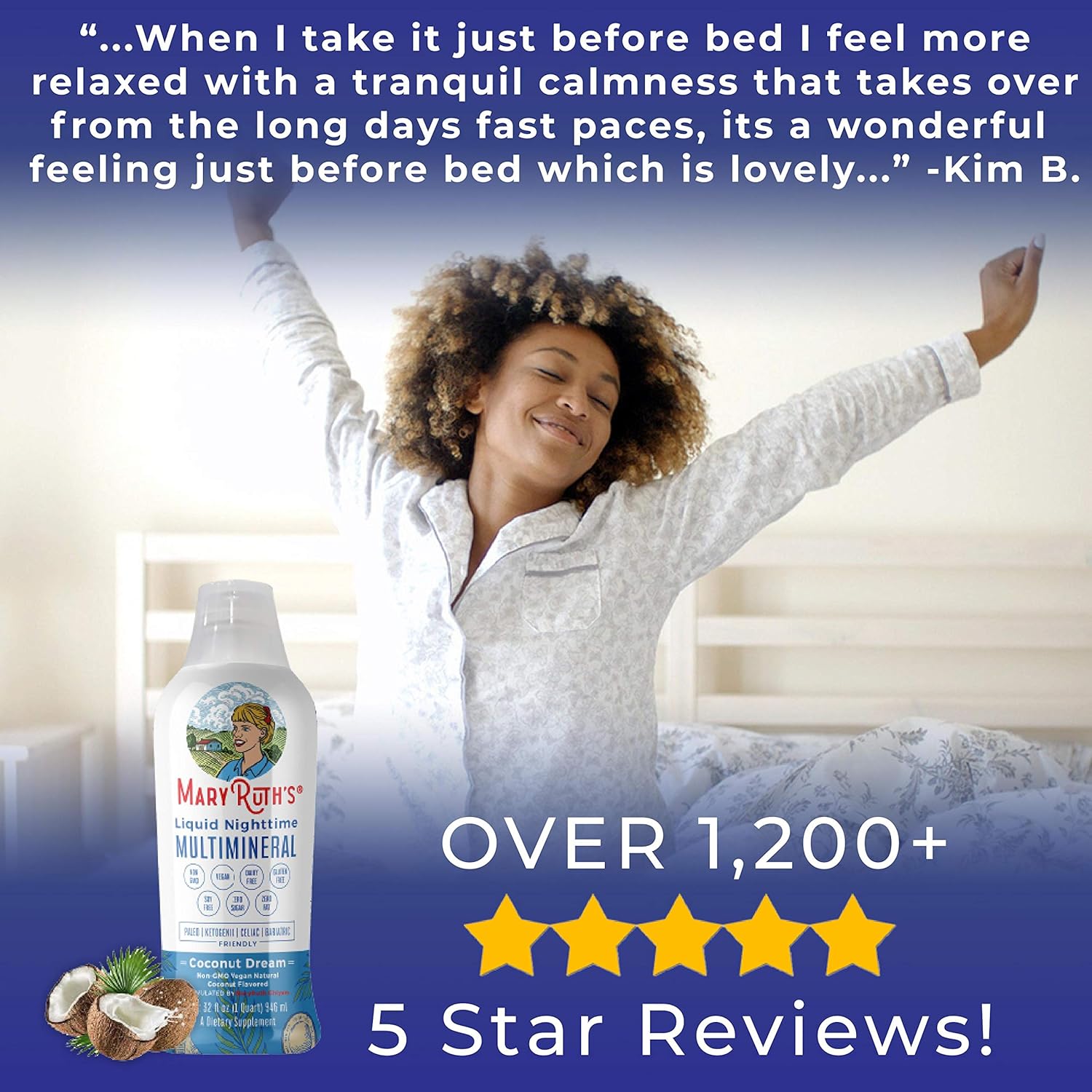 Liquid Sleep Multimineral by MaryRuth's (Coconut) Vegan Vitamins, Minerals, Magnesium, Calcium & MSM - Natural Sleep & Stress Aid - Muscle Relaxation - NO Melatonin - Non-GMO Paleo 0 Sugar 0 Fat 32oz: Health & Personal Care