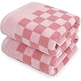 Jacquotha Soft Bath Towels for Bathroom Beach Pool (Pink Checkered) Set of 2, Quick Dry Cotton Cute Towels for Her Women Girls, 27.5x55 Inches