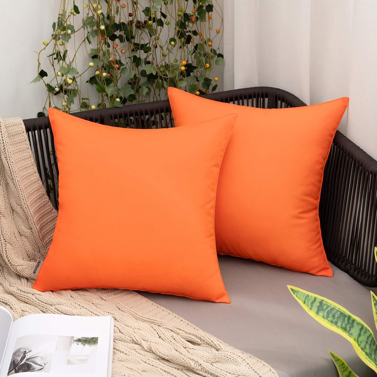 MIULEE Pack of 2 Decorative Outdoor Waterproof Pillow Covers Square Garden Cushion Sham Throw Pillowcase Shell for Patio Tent Couch 16x16 Inch Orange: Kitchen & Dining