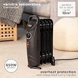 Russell Hobbs 650W Oil Filled Radiator 5 Fin Portable Heater Black Thermostat view 3