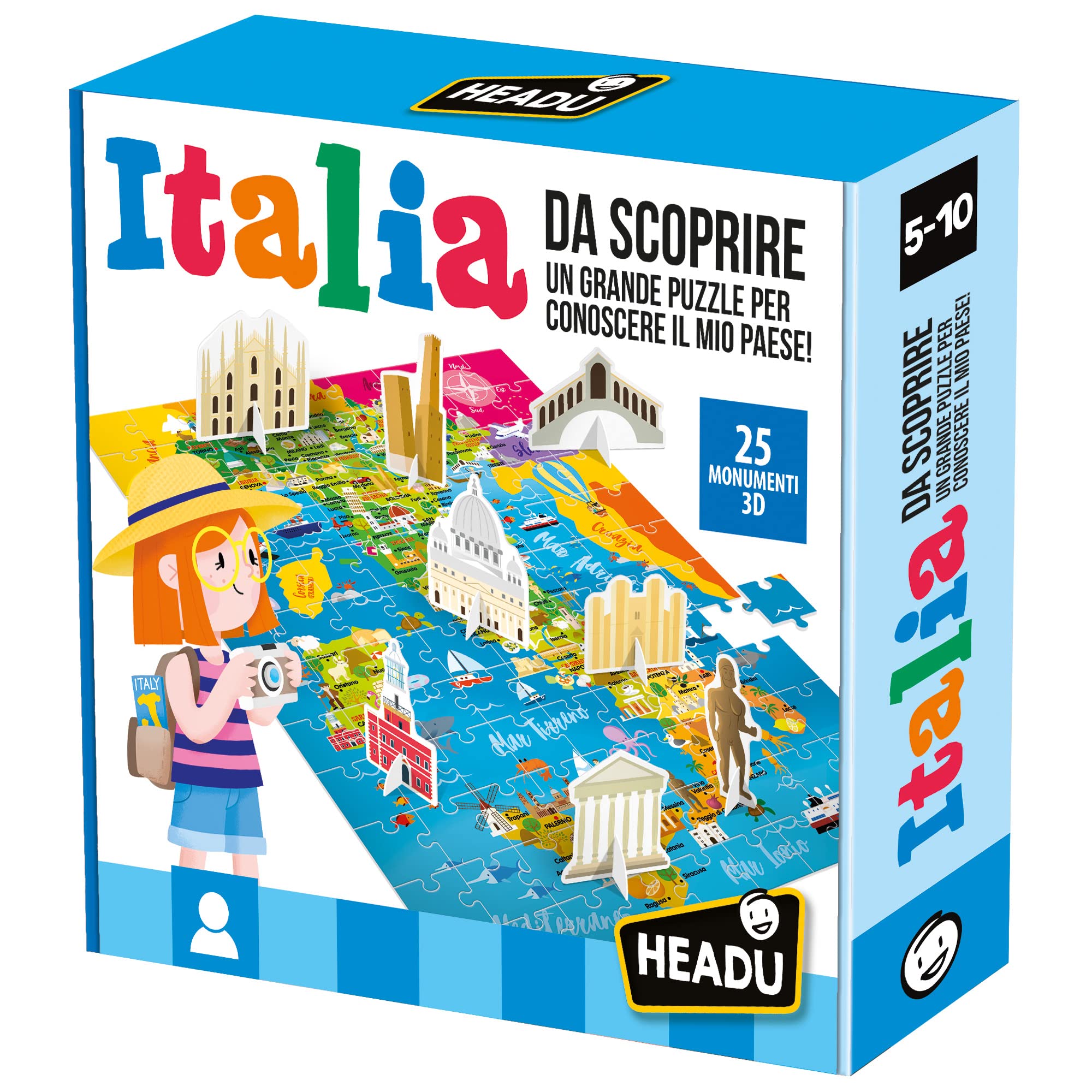 Headu- Italy to Discover Puzzle, Multicolor, IT23110