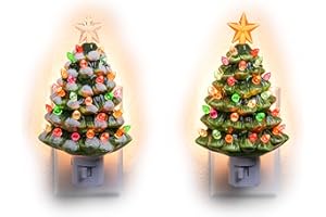 Joiedomi 2 Packs Ceramic Christmas Tree Night Light, Nostalgic,Indoor Decorative Bathroom Decoration